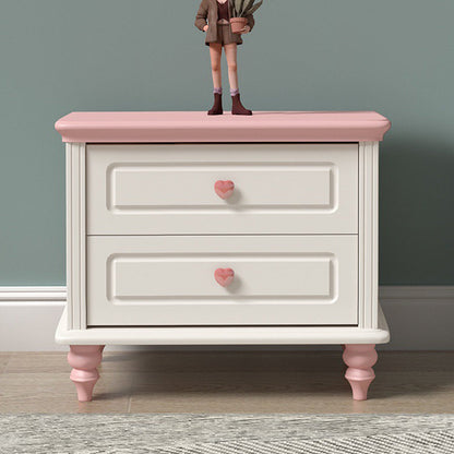 Modern Art Deco Solid Wood Rectangular Nightstand With 2-Drawer For Girls' Bedroom