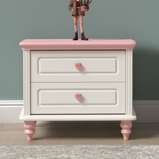 Modern Art Deco Solid Wood Rectangular Nightstand With 2-Drawer For Girls' Bedroom