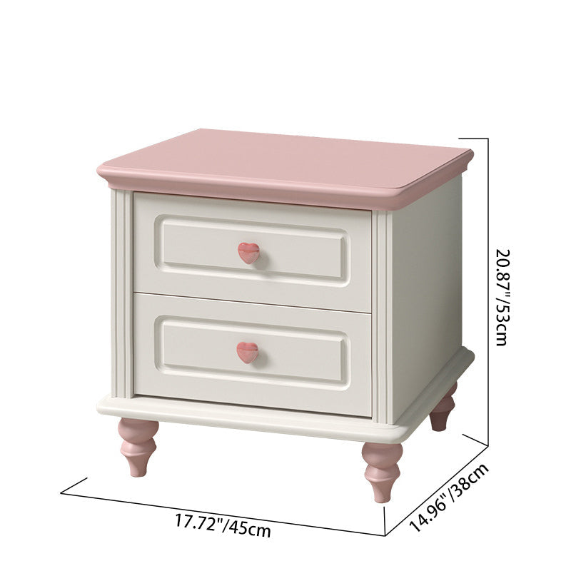 Modern Art Deco Solid Wood Rectangular Nightstand With 2-Drawer For Girls' Bedroom