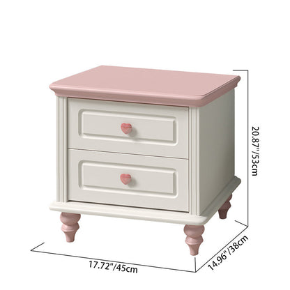 Modern Art Deco Solid Wood Rectangular Nightstand With 2-Drawer For Girls' Bedroom