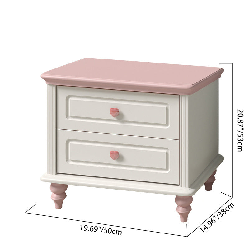 Modern Art Deco Solid Wood Rectangular Nightstand With 2-Drawer For Girls' Bedroom