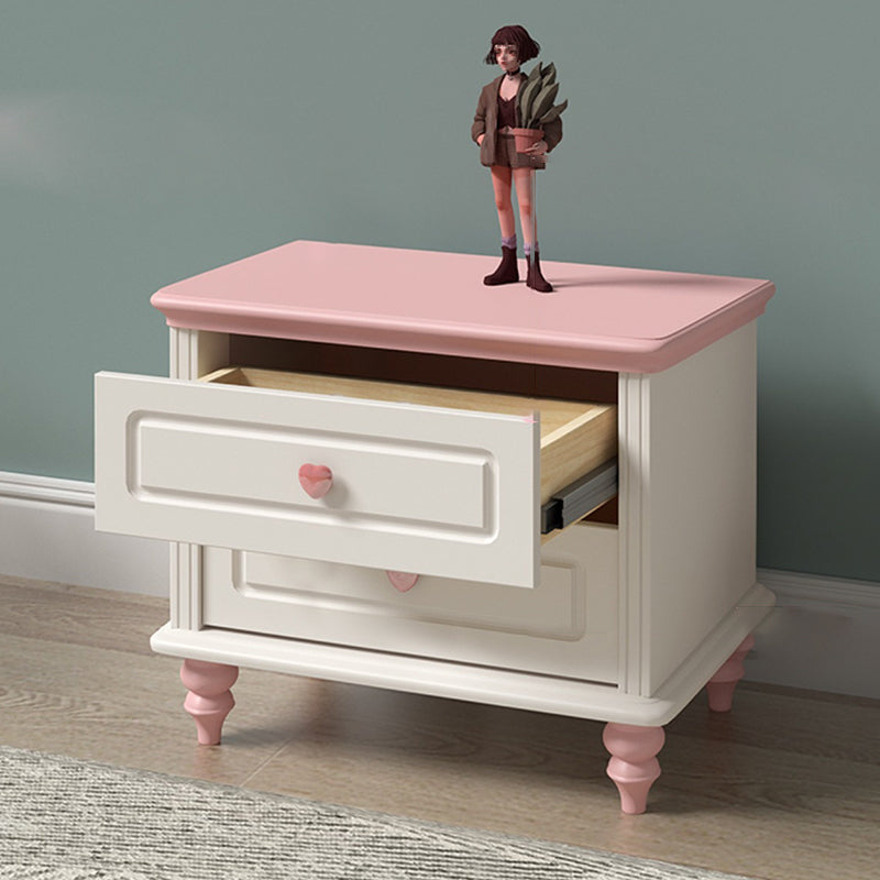 Modern Art Deco Solid Wood Rectangular Nightstand With 2-Drawer For Girls' Bedroom