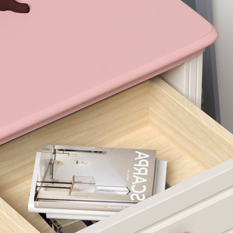 Modern Art Deco Solid Wood Rectangular Nightstand With 2-Drawer For Girls' Bedroom