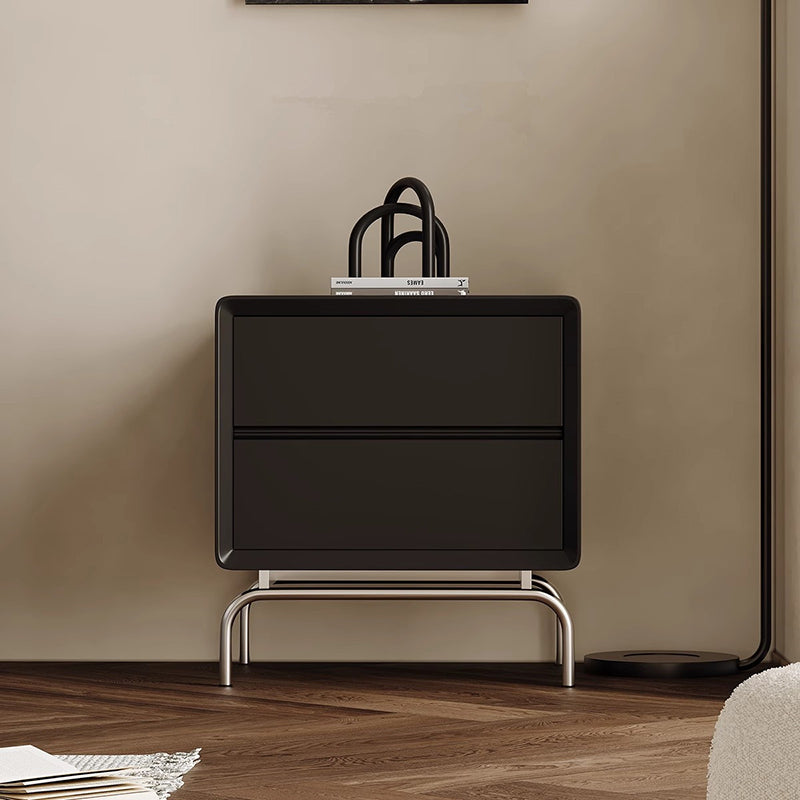 Modern Luxury Pine & Stainless Steel Rectangular Nightstand With 2-Drawer For Bedroom