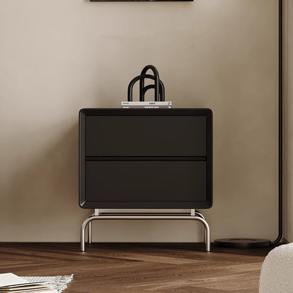 Modern Luxury Pine & Stainless Steel Rectangular Nightstand With 2-Drawer For Bedroom