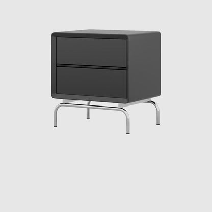 Modern Luxury Pine & Stainless Steel Rectangular Nightstand With 2-Drawer For Bedroom