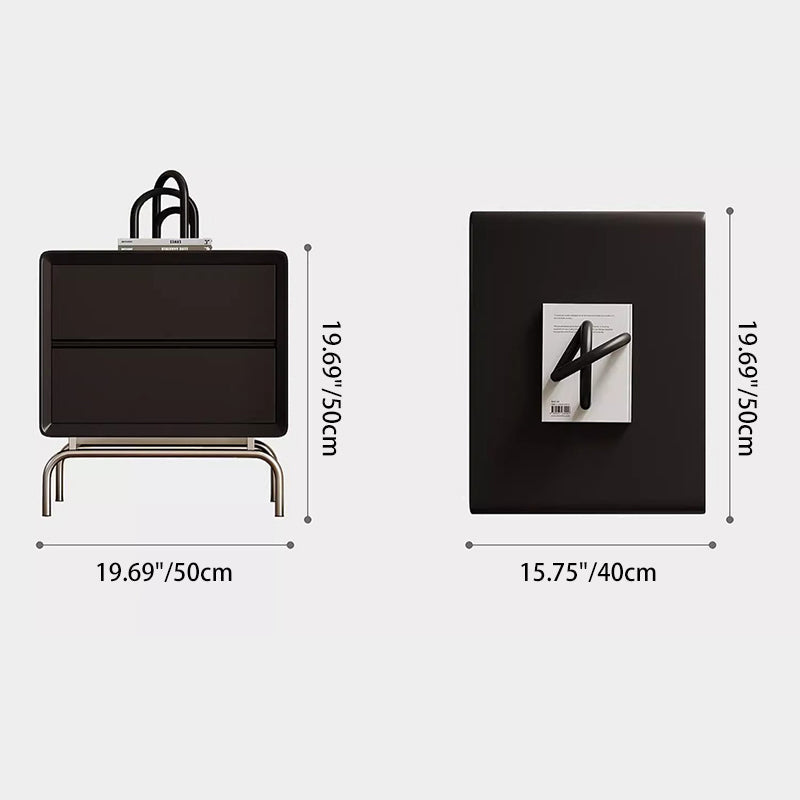 Modern Luxury Pine & Stainless Steel Rectangular Nightstand With 2-Drawer For Bedroom