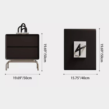 Modern Luxury Pine & Stainless Steel Rectangular Nightstand With 2-Drawer For Bedroom