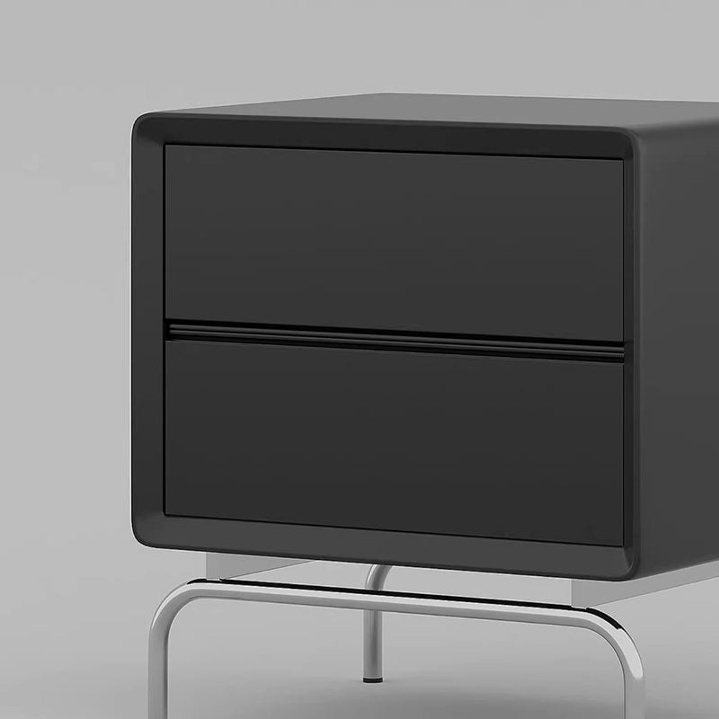 Modern Luxury Pine & Stainless Steel Rectangular Nightstand With 2-Drawer For Bedroom