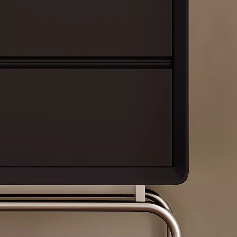 Modern Luxury Pine & Stainless Steel Rectangular Nightstand With 2-Drawer For Bedroom