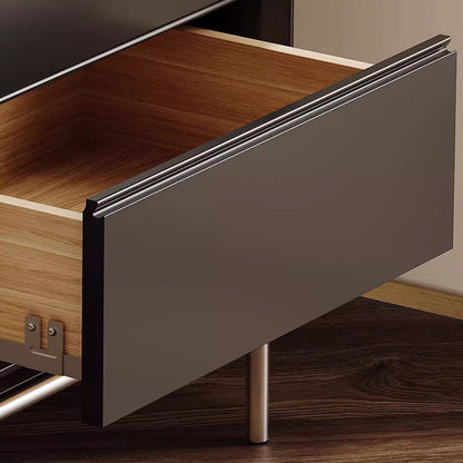 Modern Luxury Pine & Stainless Steel Rectangular Nightstand With 2-Drawer For Bedroom