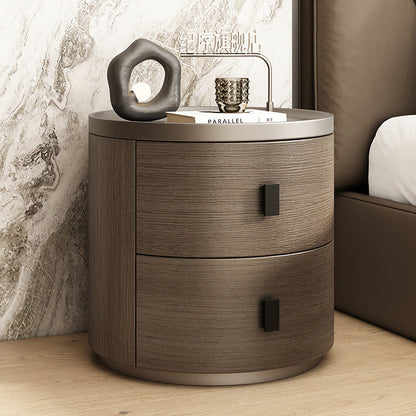 Modern Minimalist Solid Wood Cylindrical Nightstand With 2-Drawer For Bedroom