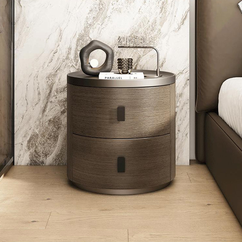 Modern Minimalist Solid Wood Cylindrical Nightstand With 2-Drawer For Bedroom