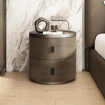Modern Minimalist Solid Wood Cylindrical Nightstand With 2-Drawer For Bedroom