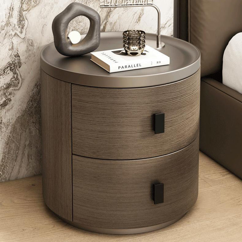 Modern Minimalist Solid Wood Cylindrical Nightstand With 2-Drawer For Bedroom