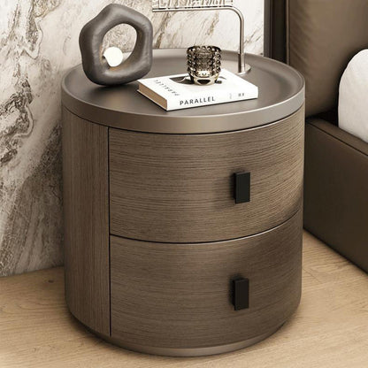 Modern Minimalist Solid Wood Cylindrical Nightstand With 2-Drawer For Bedroom