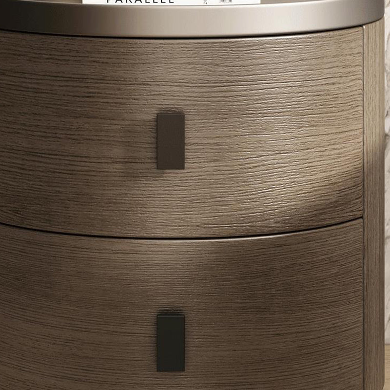 Modern Minimalist Solid Wood Cylindrical Nightstand With 2-Drawer For Bedroom