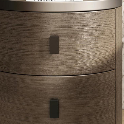 Modern Minimalist Solid Wood Cylindrical Nightstand With 2-Drawer For Bedroom