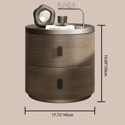 Modern Minimalist Solid Wood Cylindrical Nightstand With 2-Drawer For Bedroom
