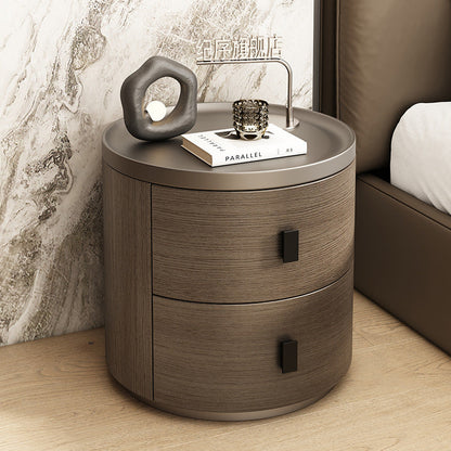 Modern Minimalist Solid Wood Cylindrical Nightstand With 2-Drawer For Bedroom