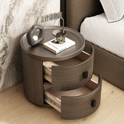 Modern Minimalist Solid Wood Cylindrical Nightstand With 2-Drawer For Bedroom