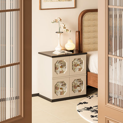 Traditional French Solid Wood Floral-Textured Rectangular Nightstand With 2-Storage Compartments For Bedroom