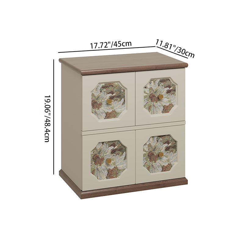 Traditional French Solid Wood Floral-Textured Rectangular Nightstand With 2-Storage Compartments For Bedroom