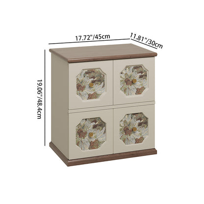 Traditional French Solid Wood Floral-Textured Rectangular Nightstand With 2-Storage Compartments For Bedroom