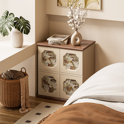 Traditional French Solid Wood Floral-Textured Rectangular Nightstand With 2-Storage Compartments For Bedroom