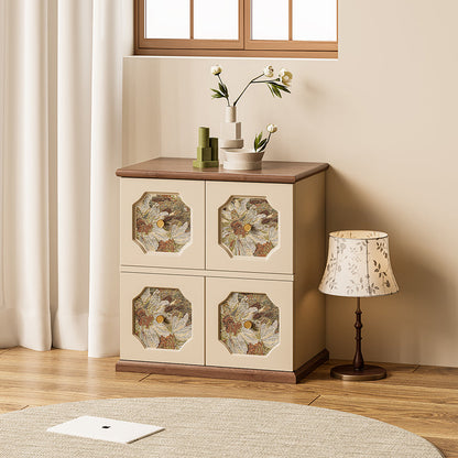 Traditional French Solid Wood Floral-Textured Rectangular Nightstand With 2-Storage Compartments For Bedroom