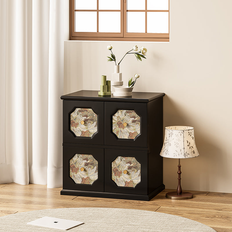 Traditional French Solid Wood Floral-Textured Rectangular Nightstand With 2-Storage Compartments For Bedroom