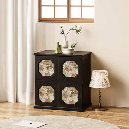Traditional French Solid Wood Floral-Textured Rectangular Nightstand With 2-Storage Compartments For Bedroom