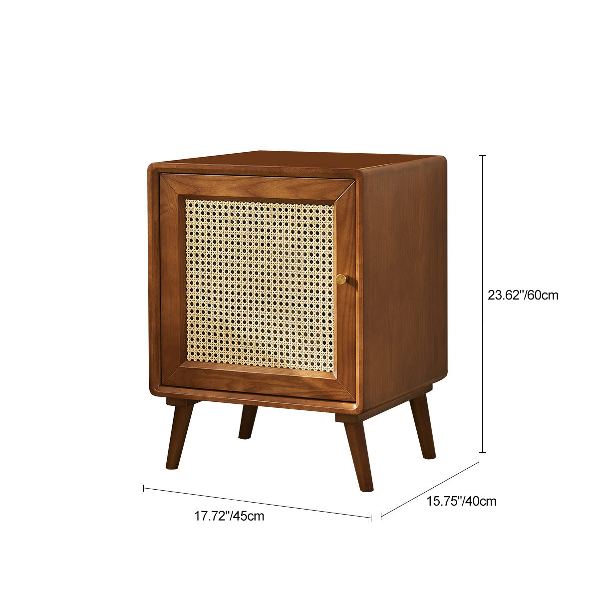 Modern Mid-Century Solid Wood & Rattan Rectangular Nightstand 1-Storage For Bedroom