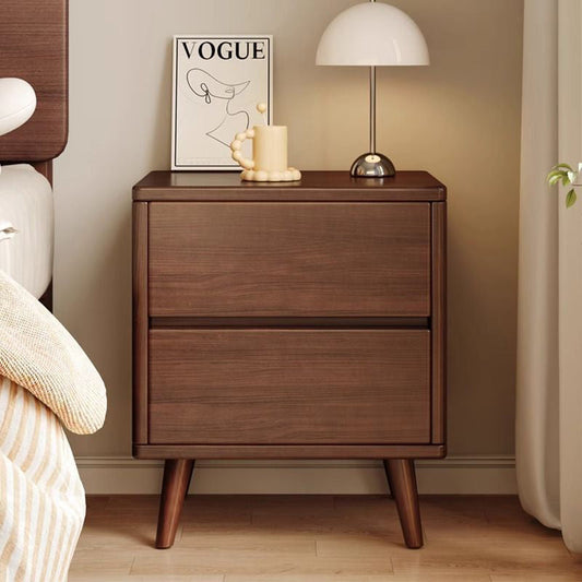 Modern Minimalist Solid Wood Rectangular Nightstand With 2/3 Drawers For Bedroom