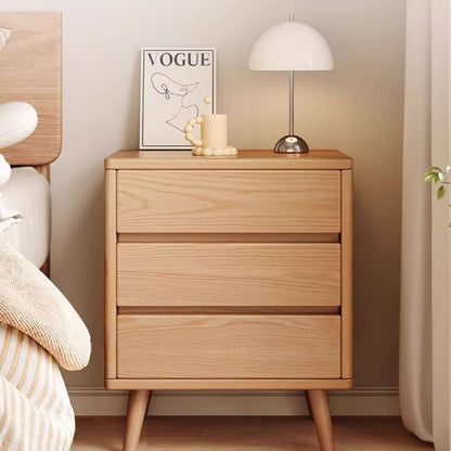 Modern Minimalist Solid Wood Rectangular Nightstand With 2/3 Drawers For Bedroom