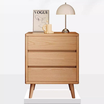 Modern Minimalist Solid Wood Rectangular Nightstand With 2/3 Drawers For Bedroom