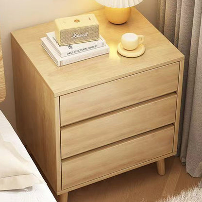Modern Minimalist Solid Wood Rectangular Nightstand With 2/3 Drawers For Bedroom