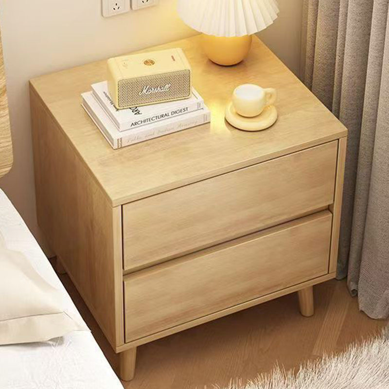 Modern Minimalist Solid Wood Rectangular Nightstand With 2/3 Drawers For Bedroom