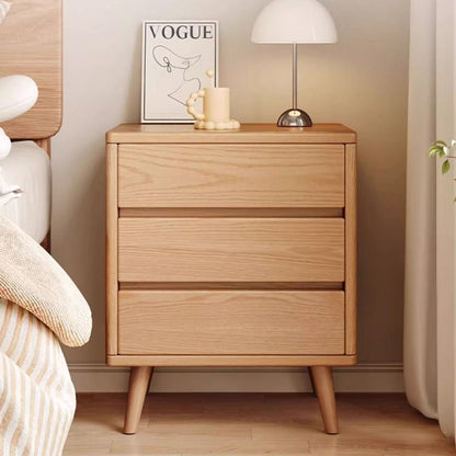 Modern Minimalist Solid Wood Rectangular Nightstand With 2/3 Drawers For Bedroom