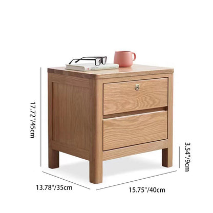 Modern Minimalist Rubber Wood Rectangular Nightstand With 2-Drawer And Rounded Corners For Bedroom