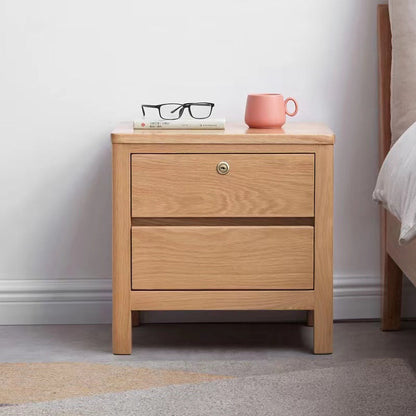 Modern Minimalist Rubber Wood Rectangular Nightstand With 2-Drawer And Rounded Corners For Bedroom