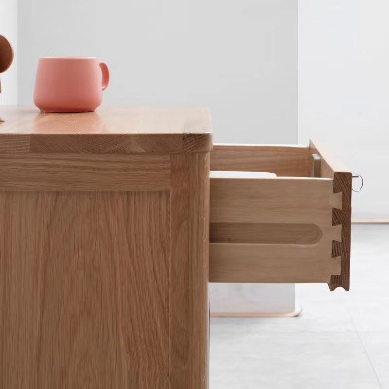 Modern Minimalist Rubber Wood Rectangular Nightstand With 2-Drawer And Rounded Corners For Bedroom
