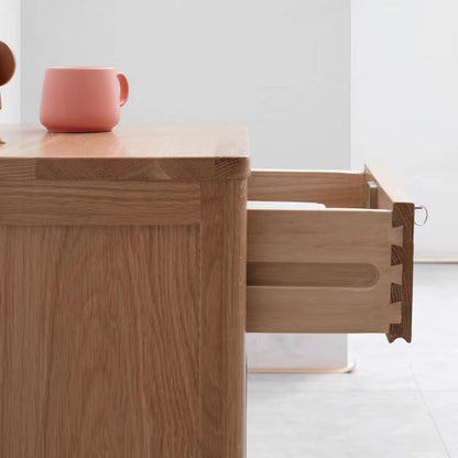Modern Minimalist Rubber Wood Rectangular Nightstand With 2-Drawer And Rounded Corners For Bedroom