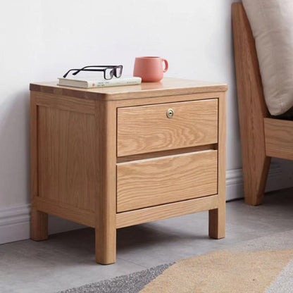 Modern Minimalist Rubber Wood Rectangular Nightstand With 2-Drawer And Rounded Corners For Bedroom