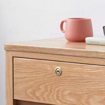 Modern Minimalist Rubber Wood Rectangular Nightstand With 2-Drawer And Rounded Corners For Bedroom