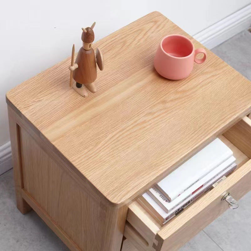 Modern Minimalist Rubber Wood Rectangular Nightstand With 2-Drawer And Rounded Corners For Bedroom