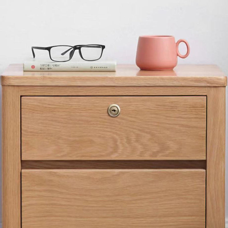 Modern Minimalist Rubber Wood Rectangular Nightstand With 2-Drawer And Rounded Corners For Bedroom