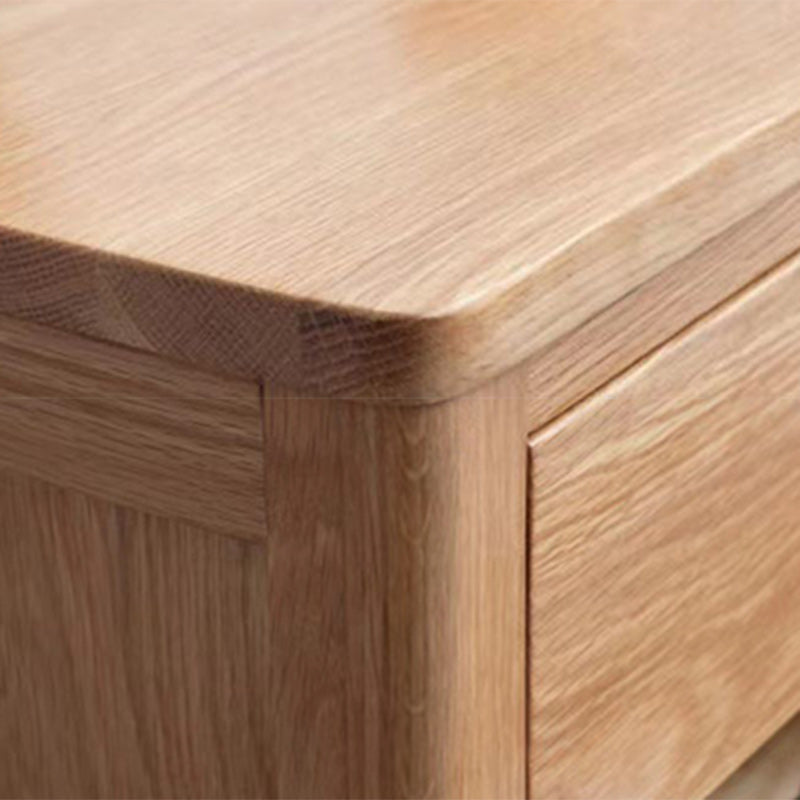Modern Minimalist Rubber Wood Rectangular Nightstand With 2-Drawer And Rounded Corners For Bedroom