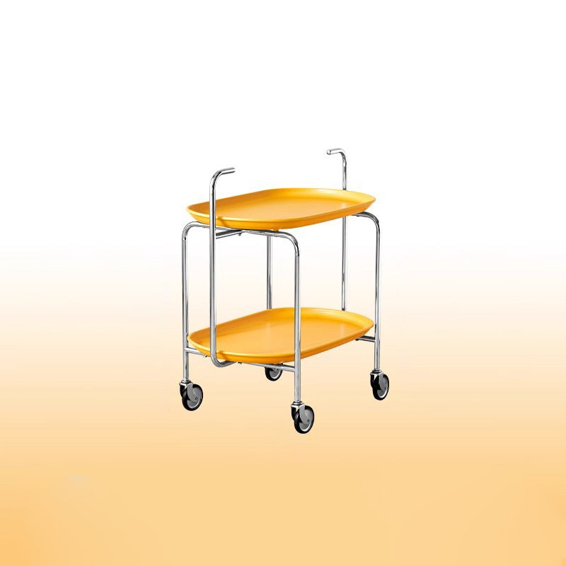 Contemporary Nordic ABS & Carbon Steel Oval Movable Side Table 2-Tier With Wheels & Handles For Living Room & Bedroom