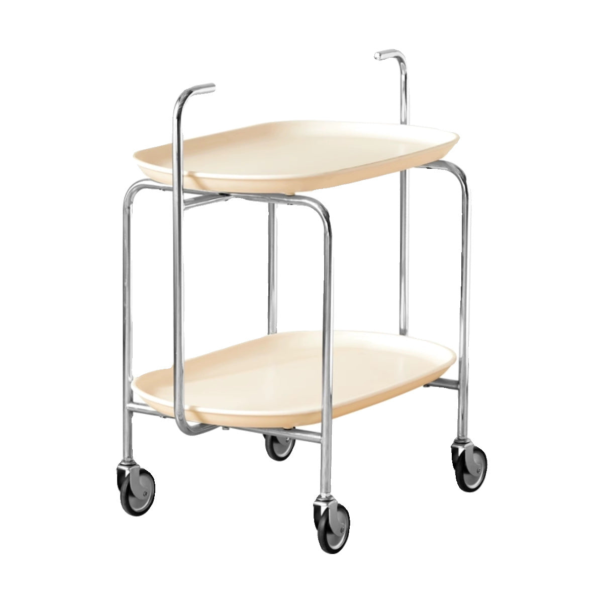 Contemporary Nordic ABS & Carbon Steel Oval Movable Side Table 2-Tier With Wheels & Handles For Living Room & Bedroom